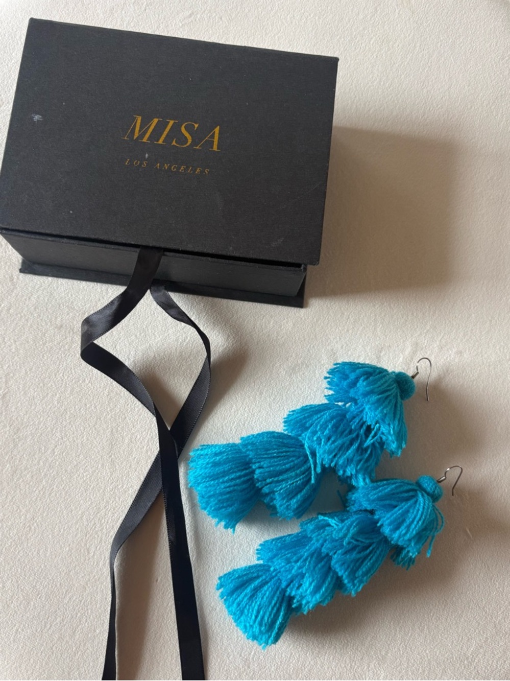 Misa Los Angeles Bright Turquoise tiered yarn earrings